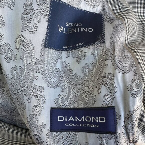 Sergio Valentino Mens Gray Wool Checkered Single Breasted Blazer Vest Set 44L - Picture 13 of 14